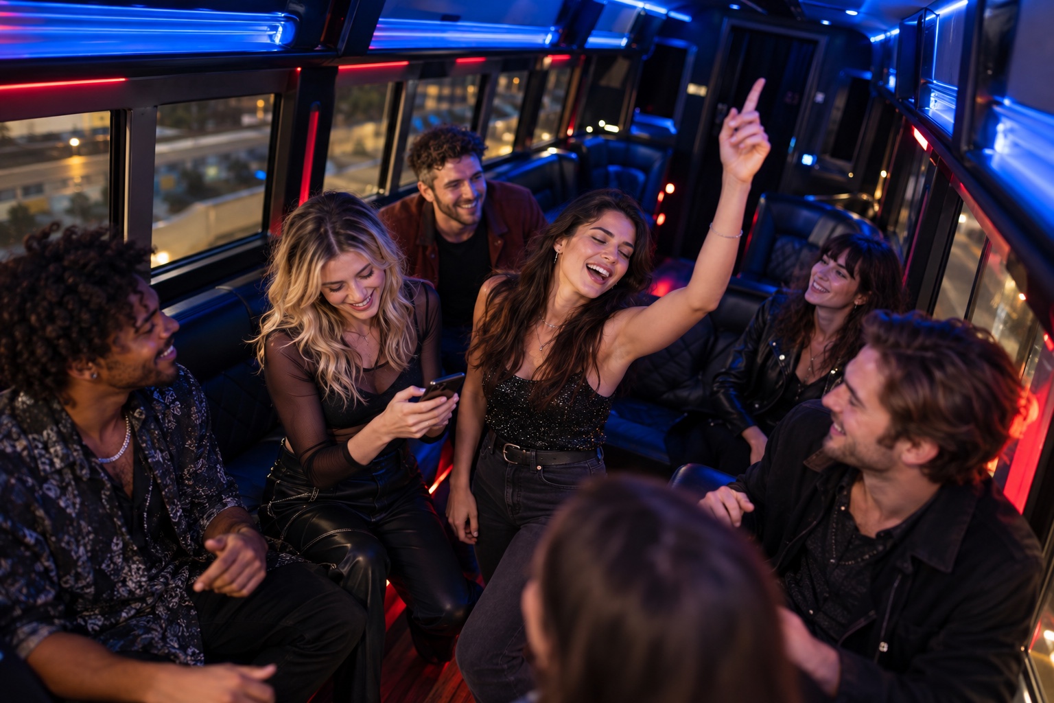 Another view of concerts & festivals with people inside a bus