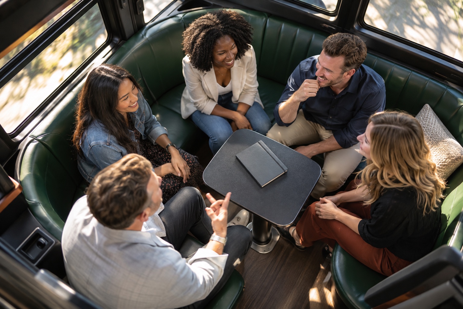 Another view of corporate & team events with people inside a bus