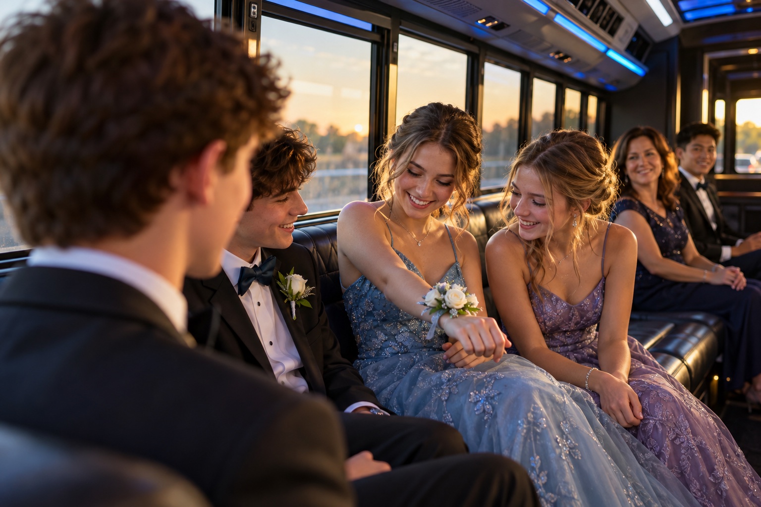 Another view of prom & homecoming with people inside a bus